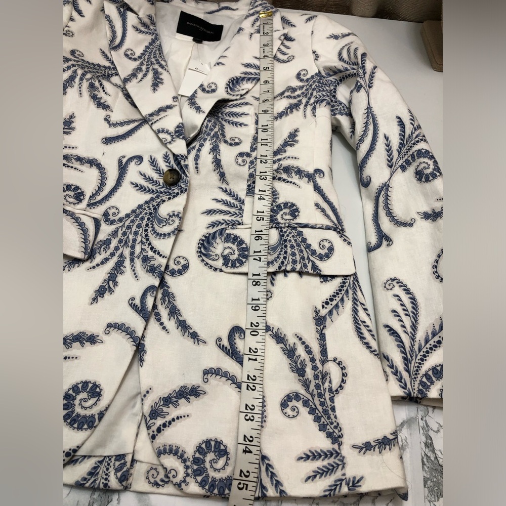 Banana Republic Blazer Women's Sz 0 Ivory Blue Paisley Floral Linen Blend New - Picture 11 of 13